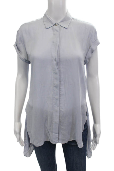 Allsaints Women Light Blue Collared Viscose Tunic Button-Up Cap Sleeve Size 0
