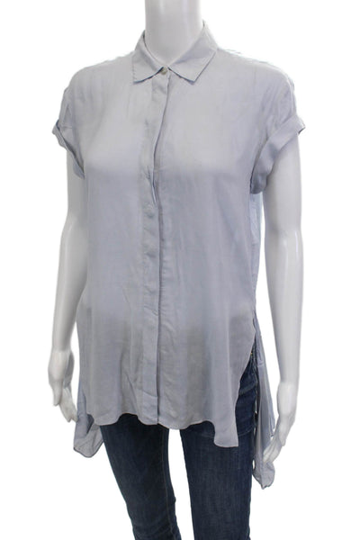 Allsaints Women Light Blue Collared Viscose Tunic Button-Up Cap Sleeve Size 0