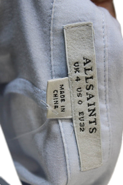 Allsaints Women Light Blue Collared Viscose Tunic Button-Up Cap Sleeve Size 0