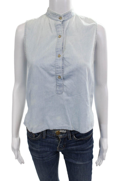 American Apparel Women Sleeveless High Neck Button-Up Tank Light Blue Size XS