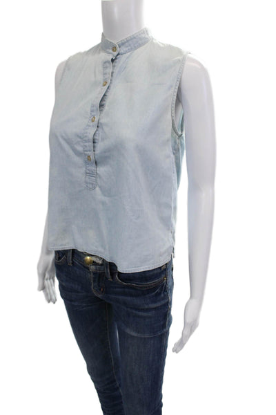 American Apparel Women Sleeveless High Neck Button-Up Tank Light Blue Size XS
