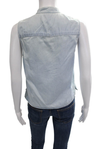 American Apparel Women Sleeveless High Neck Button-Up Tank Light Blue Size XS