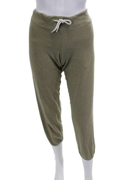 Monrow Womens Cropped Sweatpants Army Green Drawstring Size XS