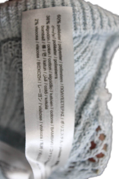 Zara Women Light Blue Floral Short Sleeve Pullover Sweater Crew Neck Size M