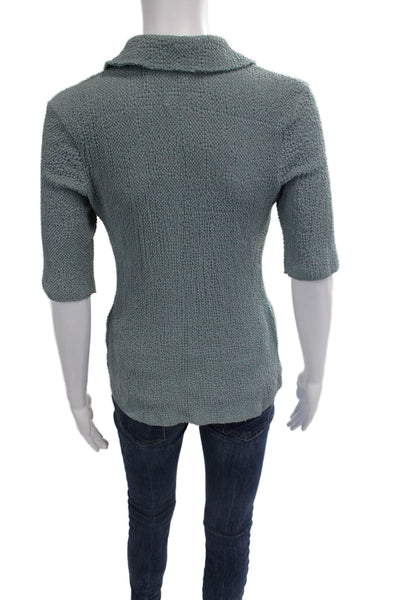 Zara Women Green Collared Button-Up Short Sleeve Polyester Top Size S