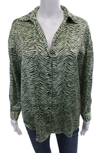 Zara Womens Black Animal Print Collared Button Up Blouse Long Sleeve Size XS