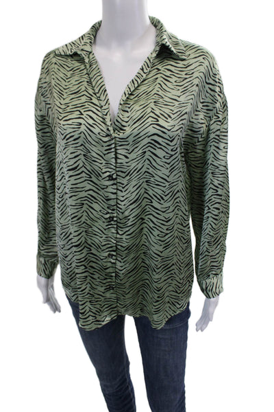 Zara Womens Black Animal Print Collared Button Up Blouse Long Sleeve Size XS
