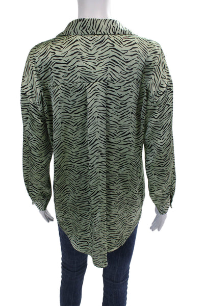 Zara Womens Black Animal Print Collared Button Up Blouse Long Sleeve Size XS