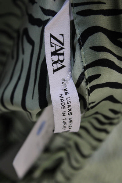 Zara Womens Black Animal Print Collared Button Up Blouse Long Sleeve Size XS