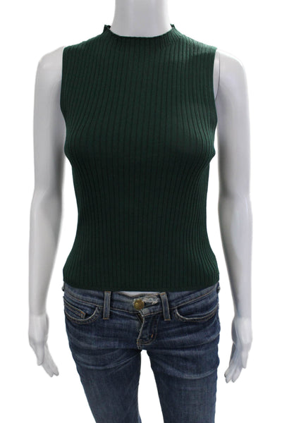 Lucy Paris Womens Basic Green Sleeveless Tank Mock Neck Button Size S