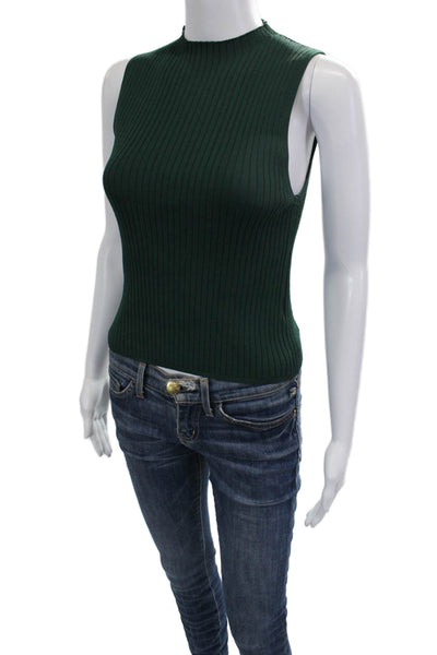 Lucy Paris Womens Basic Green Sleeveless Tank Mock Neck Button Size S