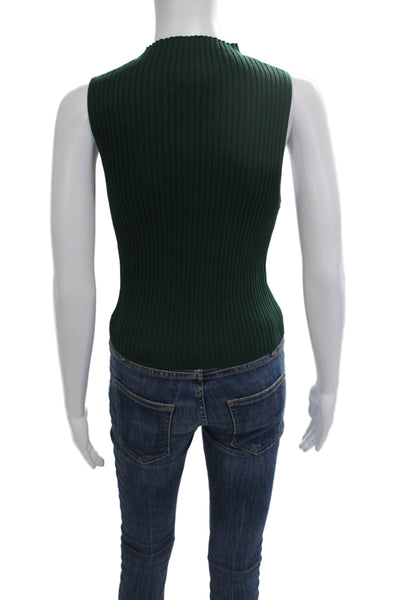 Lucy Paris Womens Basic Green Sleeveless Tank Mock Neck Button Size S