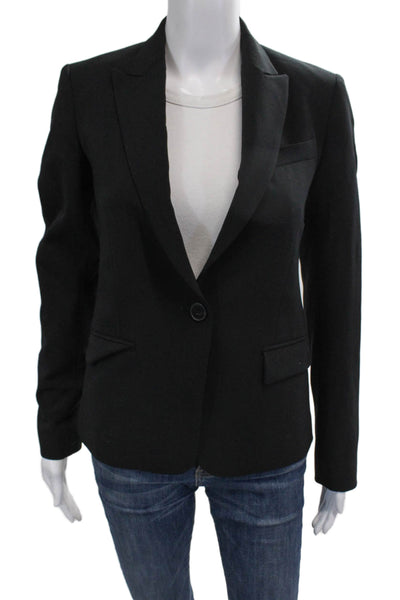 Theory Women Black Wool Blend Blazer Collared Long Sleeve Size 0