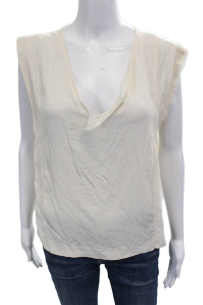 Sandro Women Beige Silk V-Neck Short Sleeve Blouse Designer Size 2