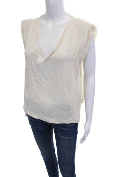 Sandro Women Beige Silk V-Neck Short Sleeve Blouse Designer Size 2