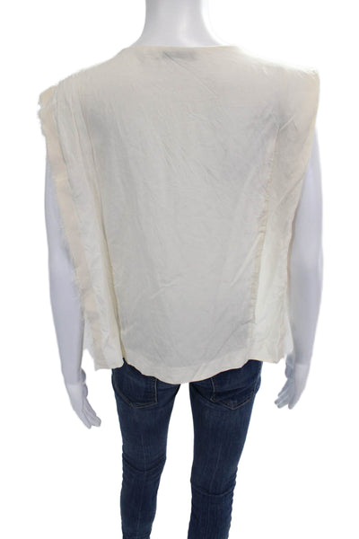 Sandro Women Beige Silk V-Neck Short Sleeve Blouse Designer Size 2
