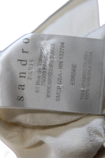 Sandro Women Beige Silk V-Neck Short Sleeve Blouse Designer Size 2