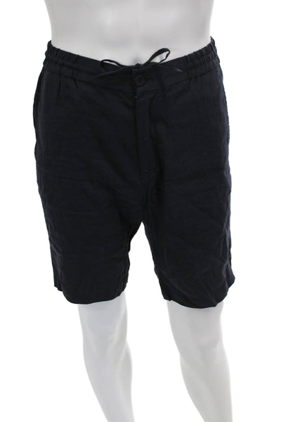 Theory Mens Chino Shorts Dark Blue Linen Blend Button Solid Size XS