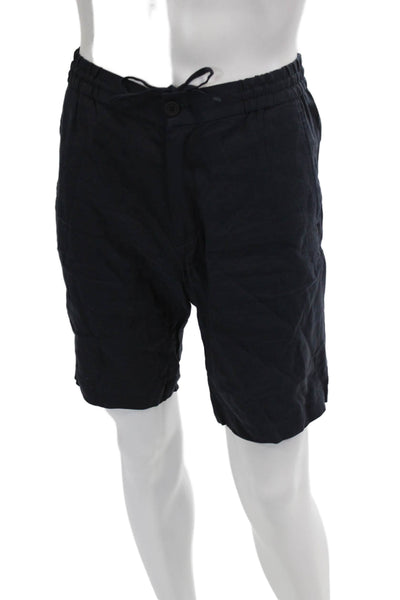 Theory Mens Chino Shorts Dark Blue Linen Blend Button Solid Size XS