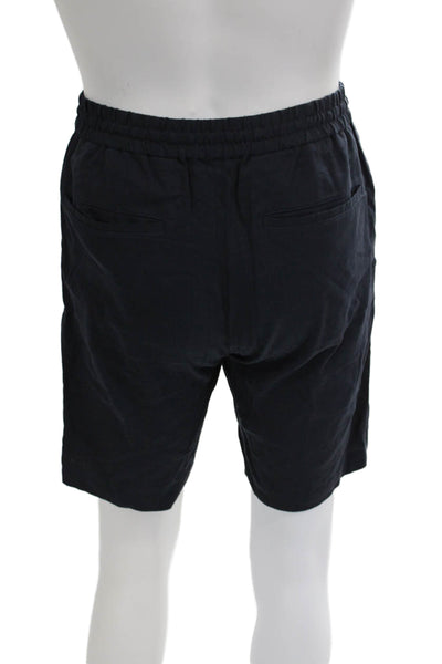 Theory Mens Chino Shorts Dark Blue Linen Blend Button Solid Size XS