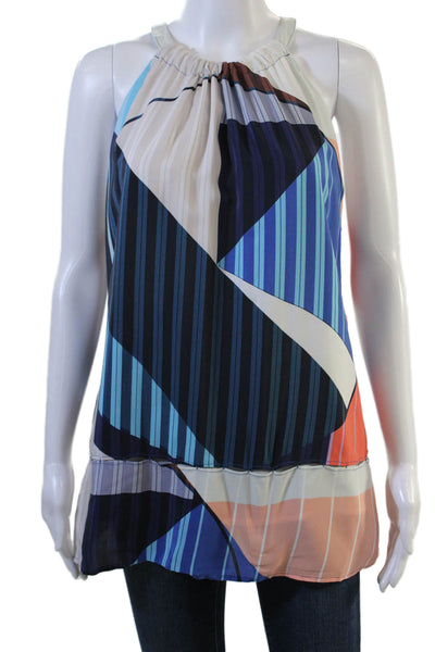 Ecru Womens Tunic Beige 100% Silk Geometric High Neck Sleeveless Button Size L