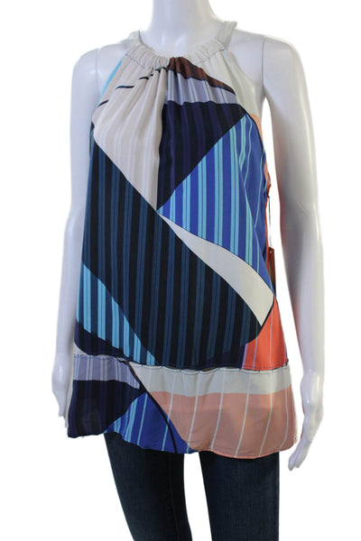 Ecru Womens Tunic Beige 100% Silk Geometric High Neck Sleeveless Button Size L