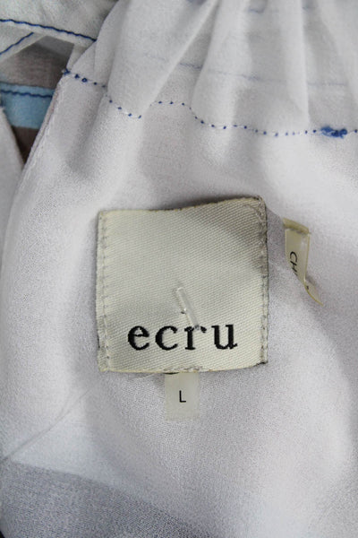 Ecru Womens Tunic Beige 100% Silk Geometric High Neck Sleeveless Button Size L