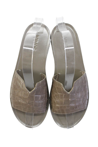 Vince Womens Croc Embossed Single Strap Slide Sandals Gray Leather Size 5M