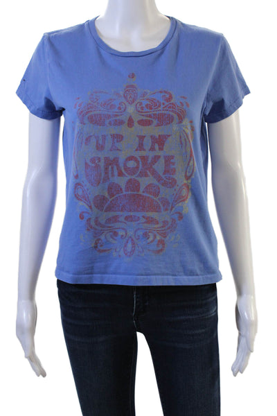 Mother Women Cropped Graphic Blue Cotton Crewneck T-Shirt Size XS