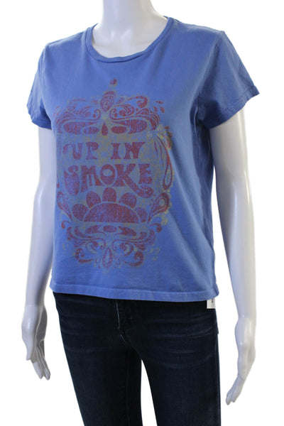 Mother Women Cropped Graphic Blue Cotton Crewneck T-Shirt Size XS