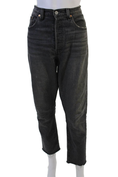 Levis Women Mom Cropped Ankle Jeans High Rise Dark Gray Size 31