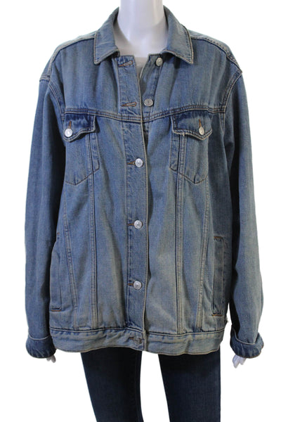 Topshop Women Blue Collared Cotton Jacket Long Sleeve Size 10