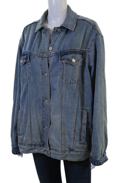 Topshop Women Blue Collared Cotton Jacket Long Sleeve Size 10