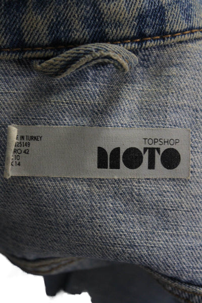 Topshop Women Blue Collared Cotton Jacket Long Sleeve Size 10