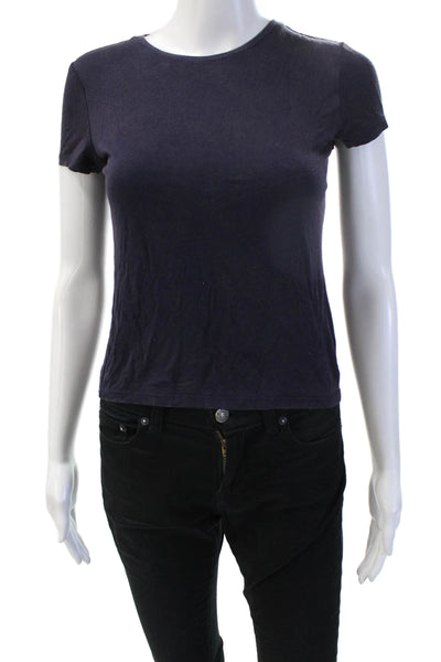 Alice + Olivia Women Cropped T Shirt Dark Blue Short Sleeve Cotton Size XS