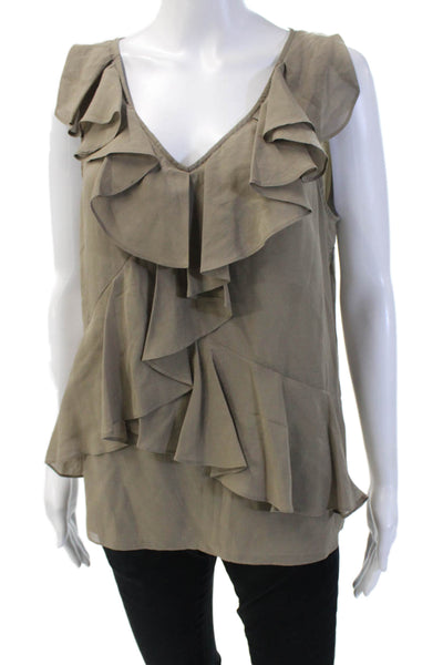 J Crew Womens V-Neck Sleeveless Brown Silk Cotton Blouse Army Size 10