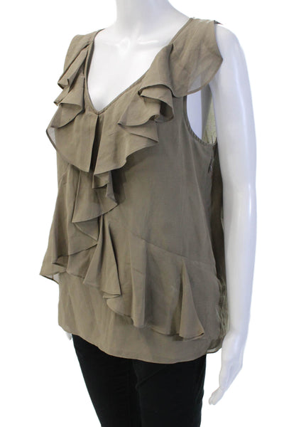 J Crew Womens V-Neck Sleeveless Brown Silk Cotton Blouse Army Size 10