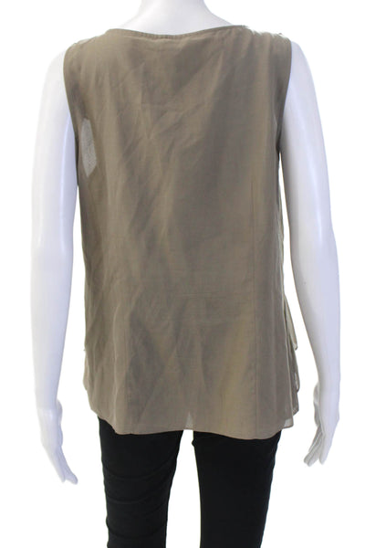 J Crew Womens V-Neck Sleeveless Brown Silk Cotton Blouse Army Size 10