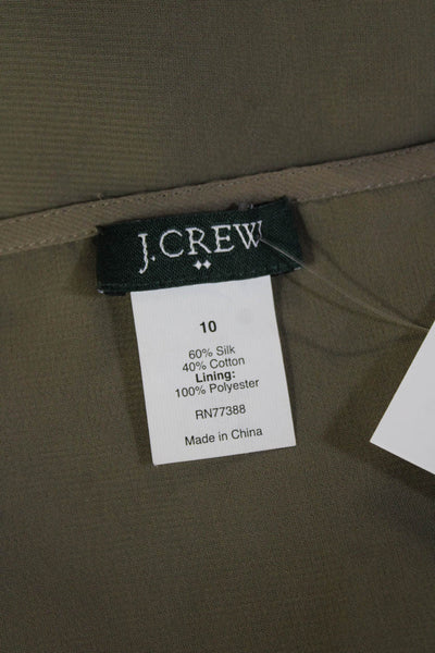 J Crew Womens V-Neck Sleeveless Brown Silk Cotton Blouse Army Size 10