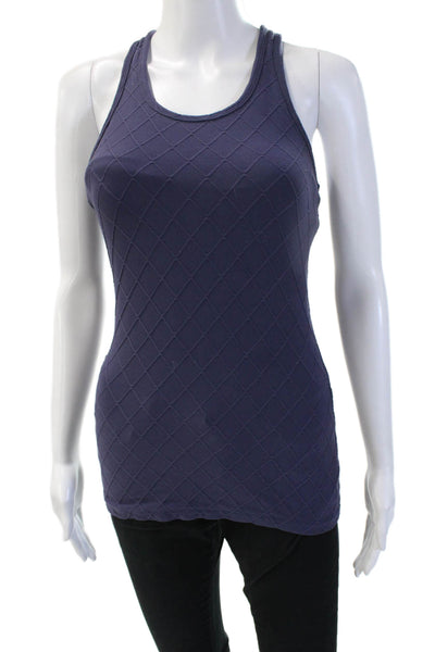 Beyond Yoga Women Basic Tank Dark Blue Nylon Argyle Round Neck Size S