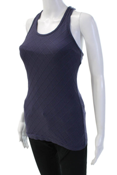 Beyond Yoga Women Basic Tank Dark Blue Nylon Argyle Round Neck Size S