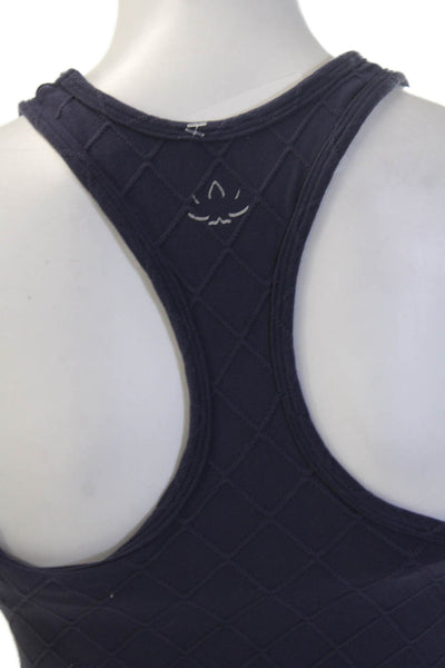 Beyond Yoga Women Basic Tank Dark Blue Nylon Argyle Round Neck Size S