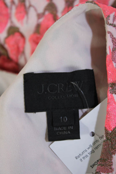 J Crew Women Pink Silk Floral Short Sleeve Round Neck Blouse Size 10