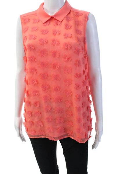 Halogen Women Sleeveless Collared Floral Zip Polyester Blouse Size M