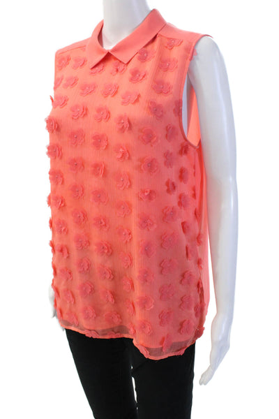Halogen Women Sleeveless Collared Floral Zip Polyester Blouse Size M