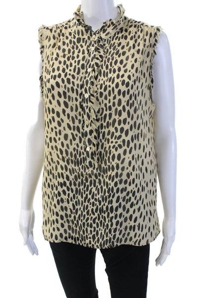 J Crew Women Silk High Neck Sleeveless Animal Print Button Up Blouse Size 10