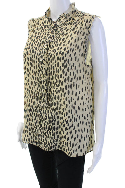 J Crew Women Silk High Neck Sleeveless Animal Print Button Up Blouse Size 10