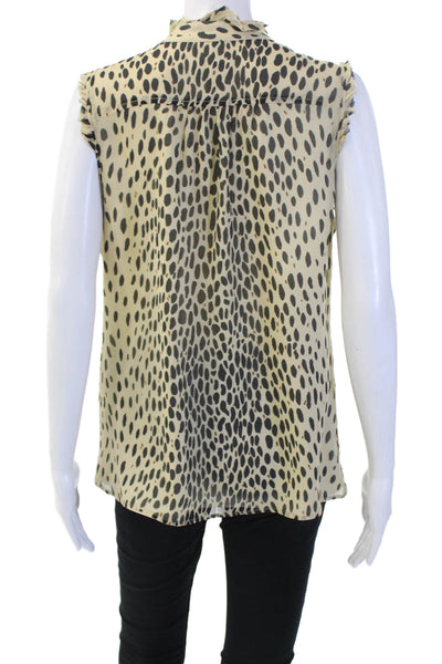 J Crew Women Silk High Neck Sleeveless Animal Print Button Up Blouse Size 10