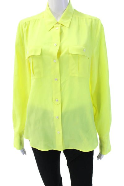 J Crew Womens Yellow Collared Button Up Blouse Long Sleeve Polyester Size 10