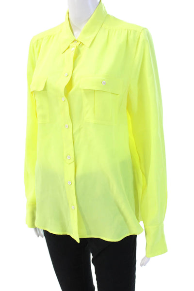 J Crew Womens Yellow Collared Button Up Blouse Long Sleeve Polyester Size 10